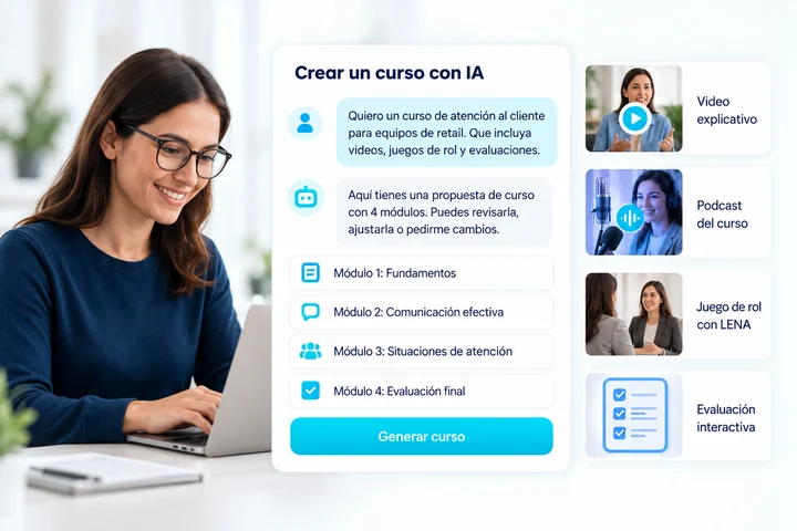 Profesional creando un curso con inteligencia artificial en Closelly.
