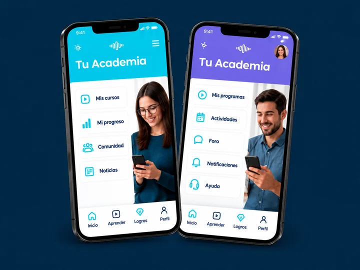 Dos aplicaciones móviles personalizadas con marcas de academias.
