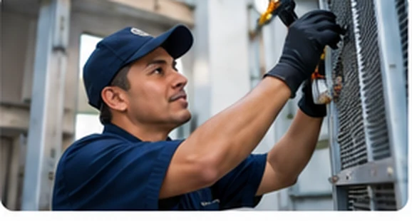 Técnico de mantenimiento trabajando en una instalación.