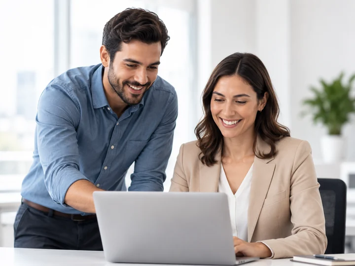 Equipo consultor trabajando con un cliente en la implementación de su programa.