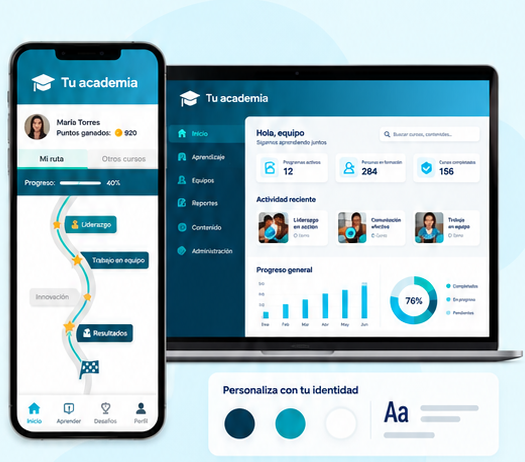 Ejemplo ilustrativo de una academia personalizada en la App y el acceso web.