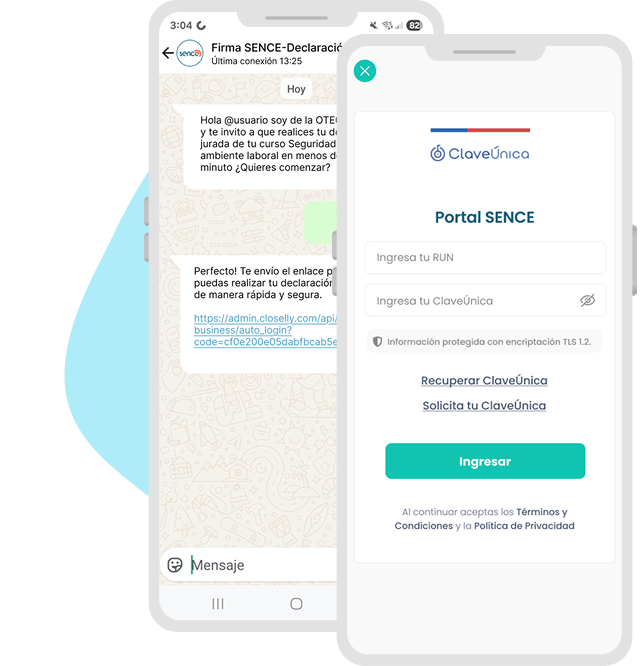 Conversación de WhatsApp en la que LENA invita a firmar la declaración jurada y comparte el enlace al portal de firma.